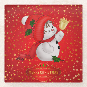 Cute Christmas Snowman Glass Coaster