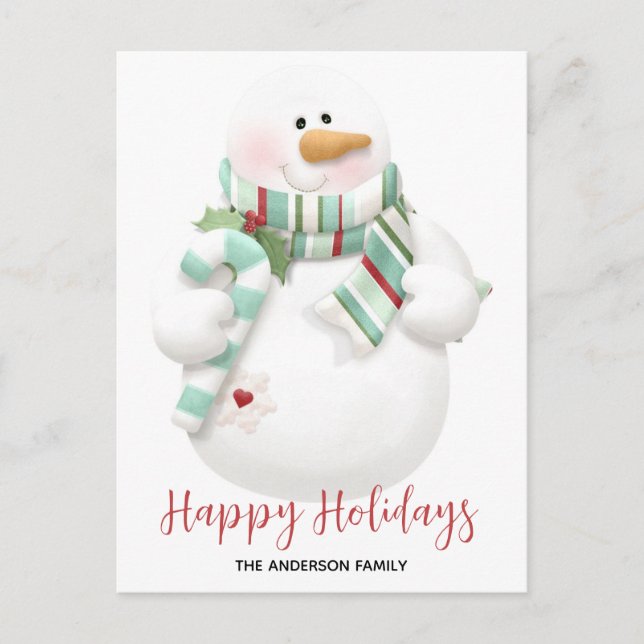 Cute Christmas Snowman Happy Holidays Holiday Postcard (Front)
