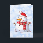 Cute Christmas Snowman Holiday Card<br><div class="desc">A cute Christmas snowman who is kind of chubby and jolly wearing  a striped scarf and a red christmas hat. Festive and fun.</div>