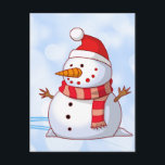 Cute Christmas Snowman Holiday Postcard<br><div class="desc">A cute Christmas snowman who is kind of chubby and jolly wearing  a striped scarf and a red christmas hat. Festive and fun.</div>