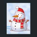 Cute Christmas Snowman Holiday Postcard<br><div class="desc">A cute Christmas snowman who is kind of chubby and jolly wearing  a striped scarf and a red christmas hat. Festive and fun.</div>