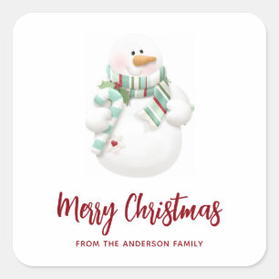 Cute Christmas Snowman Holiday Square Sticker