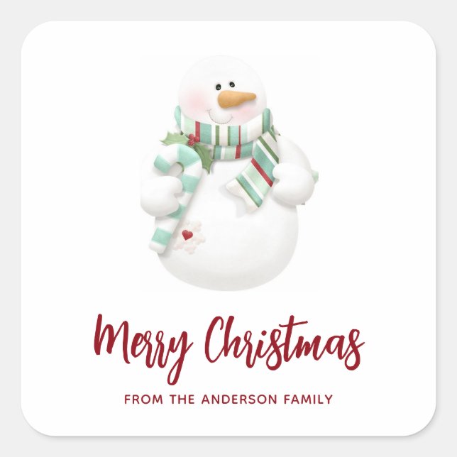 Cute Christmas Snowman Holiday Square Sticker (Front)
