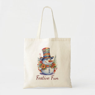 Cute Christmas Snowman in Festive Fun Hat Tote Bag