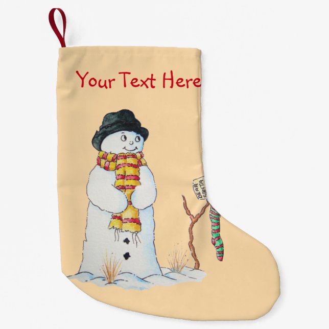 Cute christmas snowman in the snow patchwork small christmas stocking (Front)