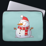 Cute Christmas Snowman Laptop Sleeve<br><div class="desc">A cute Christmas snowman who is kind of chubby and jolly wearing  a striped scarf and a red christmas hat. Festive and fun.</div>