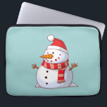 Cute Christmas Snowman Laptop Sleeve<br><div class="desc">A cute Christmas snowman who is kind of chubby and jolly wearing  a striped scarf and a red christmas hat. Festive and fun.</div>