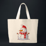 Cute Christmas Snowman Large Tote Bag<br><div class="desc">A cute Christmas snowman who is kind of chubby and jolly wearing  a striped scarf and a red christmas hat. Festive and fun..</div>