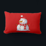 Cute Christmas Snowman Lumbar Cushion<br><div class="desc">A cute Christmas snowman who is kind of chubby and jolly wearing  a striped scarf and a red christmas hat. Festive and fun.</div>