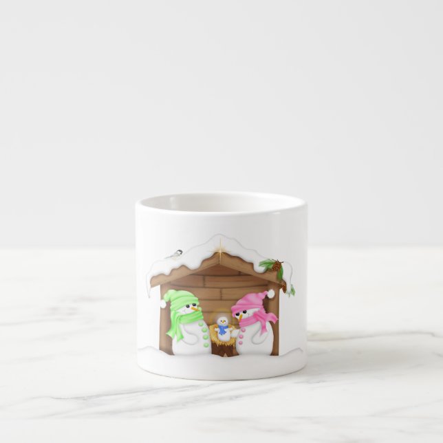 Cute Christmas Snowman Manger Espresso Cup (Front)
