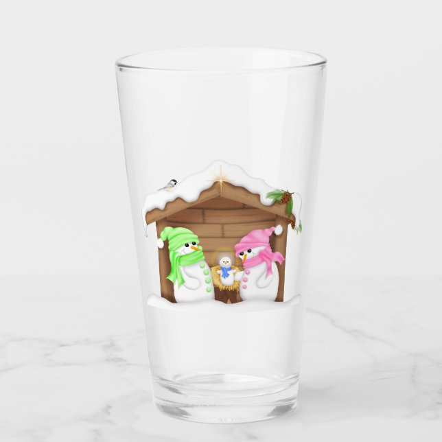 Cute Christmas Snowman Manger Glass (Front)