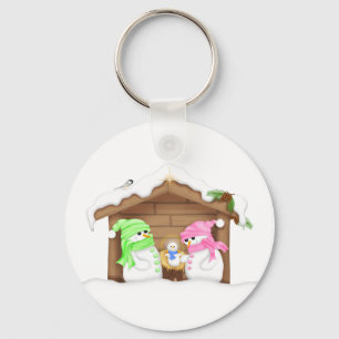 Cute Christmas Snowman Manger Key Ring