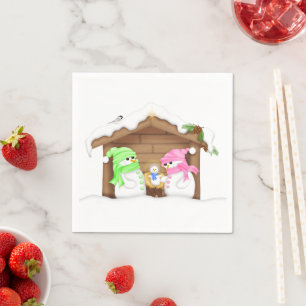 Cute Christmas Snowman Manger Napkin
