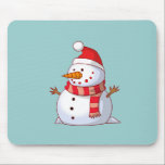 Cute Christmas Snowman Mouse Mat<br><div class="desc">A cute Christmas snowman who is kind of chubby and jolly wearing  a striped scarf and a red christmas hat. Festive and fun.</div>