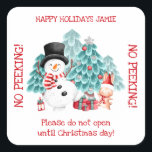 Cute Christmas Snowman No peeking Square Sticker<br><div class="desc">Cute Christmas Snowman No peeking Square Sticker. Customise it with your text. Matching items are available in my store.</div>
