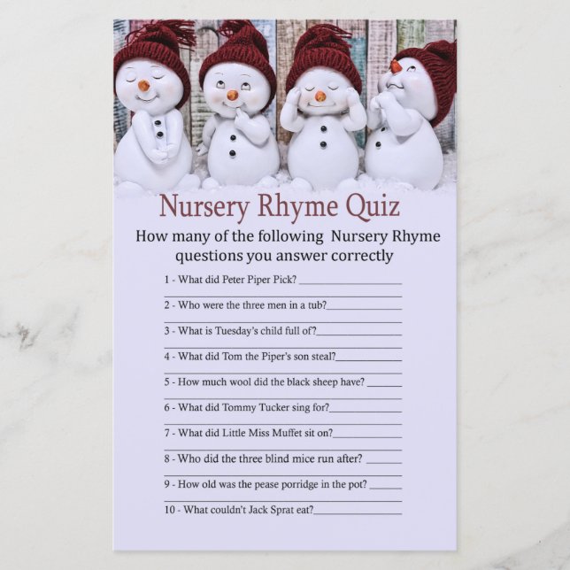 Cute Christmas Snowman Nursery Rhyme Quiz game (Front)