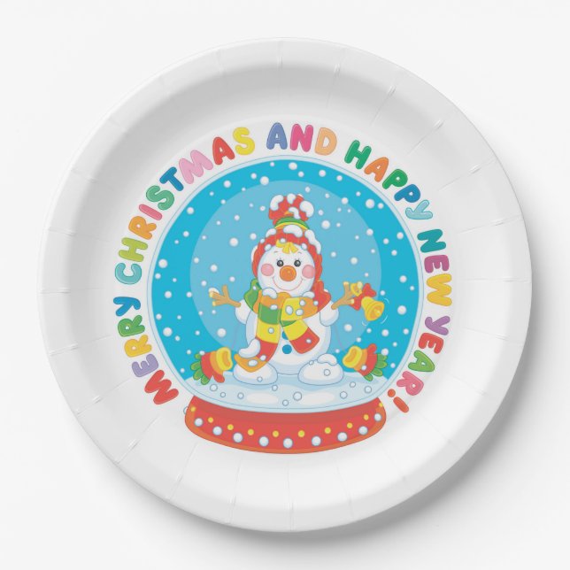 Cute Christmas Snowman  Paper Plate (Front)