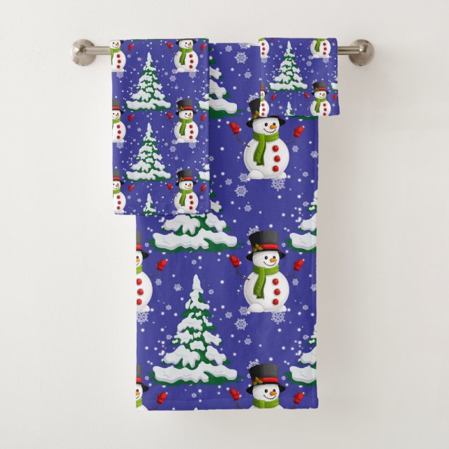 Cute Christmas snowman pattern Bath towel set (Insitu)