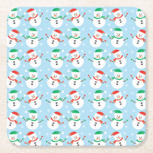 Cute Christmas Snowman Pattern Square Paper Coaster