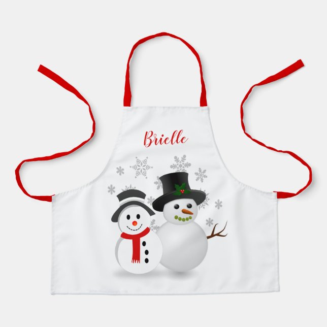 Cute Christmas Snowman Personalised  Apron (Front)