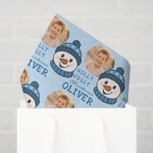 Cute Christmas Snowman Personalised Photo Tissue Paper