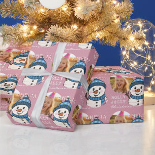 Cute Christmas Snowman Personalised Photo Wrapping Paper