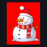 Cute Christmas Snowman Poster<br><div class="desc">A cute Christmas snowman who is kind of chubby and jolly wearing  a striped scarf and a red christmas hat. Festive and fun.</div>
