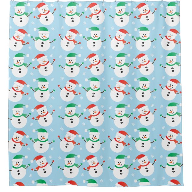Cute Christmas Snowman Snowflake Pattern Shower Curtain (Front)