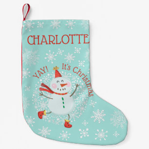 Cute Christmas Snowman Snowflakes Personalised Small Christmas Stocking
