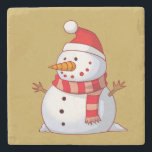 Cute Christmas Snowman Stone Coaster<br><div class="desc">A cute Christmas snowman who is kind of chubby and jolly wearing  a striped scarf and a red christmas hat. Festive and fun.</div>