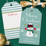 Cute Christmas Snowman Teal Editable Name Gift Tags<br><div class="desc">Add a little whimsical charm to the holiday season with these fun personalised gift tags. A Merry Christmas design with snowflakes and stars, and a happy snowman wearing a hat, scarf and mittens. This editable template includes your name on the front, and a place for the recipient's name on the...</div>