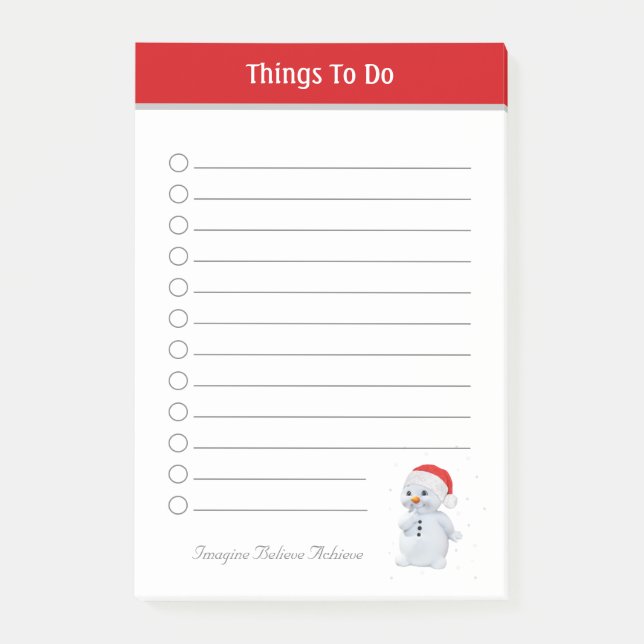 Cute Christmas Snowman Things To Do Post-it Notes (Front)