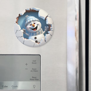 Cute Christmas snowman through wall illustrated Magnet