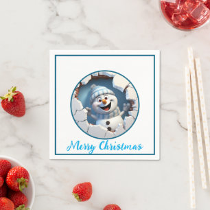 Cute Christmas snowman through wall illustrated Napkin