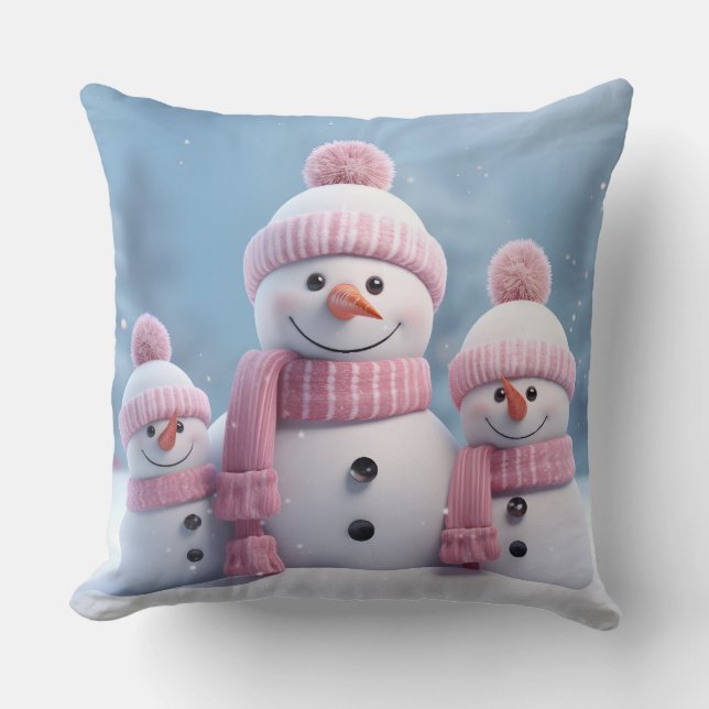 Cute Christmas Snowman Throw Pillow (Front)