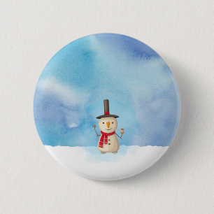 Cute Christmas Snowman Waving And Smiling 6 Cm Round Badge