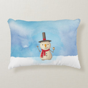 Cute Christmas Snowman Waving And Smiling Decorative Cushion