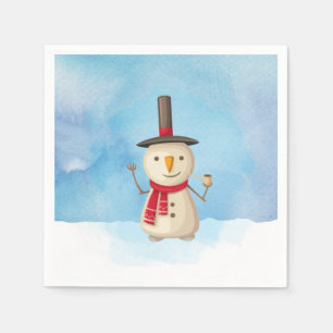 Cute Christmas Snowman Waving And Smiling Napkin