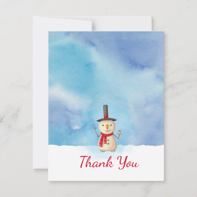 Cute Christmas Snowman Waving Thank You Invitation (Front)