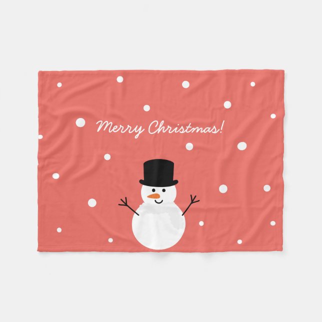 Cute Christmas Snowman Winter Festive Holiday Snow Fleece Blanket (Front (Horizontal))