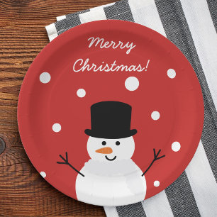 Cute Christmas Snowman Winter Festive Holiday Snow Paper Plate
