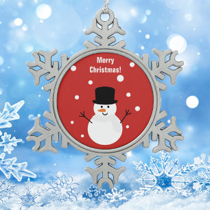 Cute Christmas Snowman Winter Festive Holiday Snow Snowflake Pewter Christmas Ornament