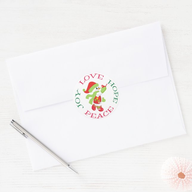 Cute Christmas Snowman with Bird Classic Round Sticker (Envelope)