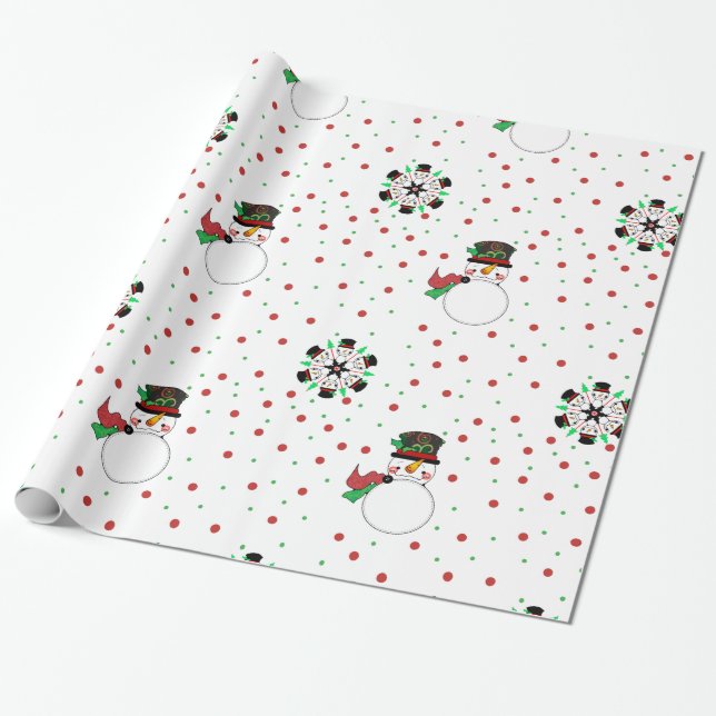 Cute Christmas Snowman Wrapping Paper (Unrolled)