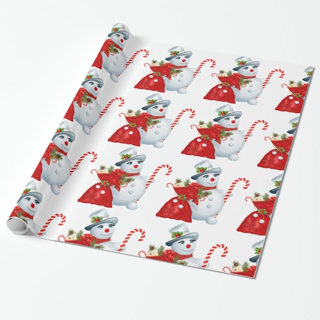 Cute Christmas Snowman Wrapping Paper (Unrolled)
