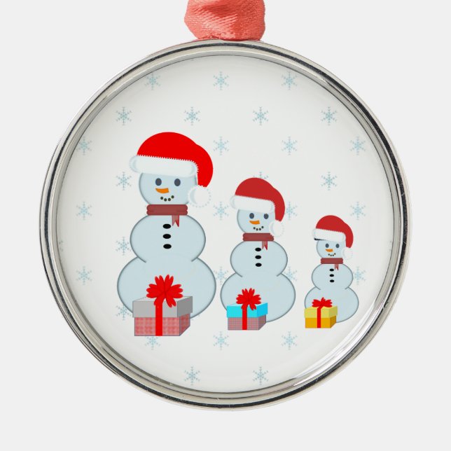 Cute Christmas Snowmen and snowflakes Metal Tree Decoration (Front)