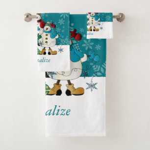 Cute Christmas Snowmen Friends Bath Towel Set