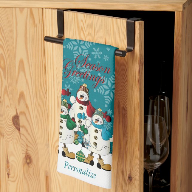 Cute Christmas Snowmen Friends  Tea Towel (Thirds Fold)