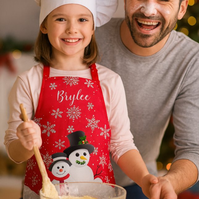 Cute Christmas Snowmen Personalised Kids  Apron (Personalized kids Christmas apron snowman baking gift for daughter, holiday kitchen fun)