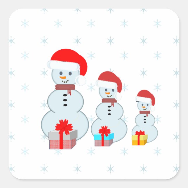 Cute Christmas Snowmen Square Sticker (Front)